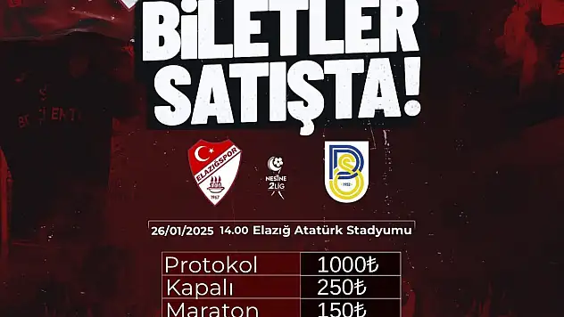 Elazığspor, Belediye Derincespor Maçı Biletleri Satışta