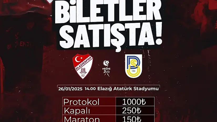 Elazığspor, Belediye Derincespor Maçı Biletleri Satışta